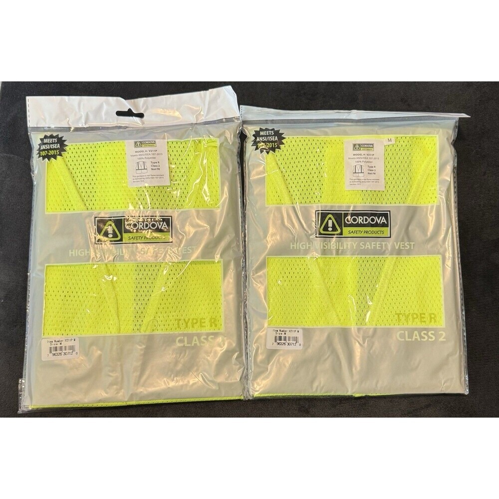 Lot of 2 High Visibility ANSI Class 2 Safety Waistcoat Reflective Vests SZ Med